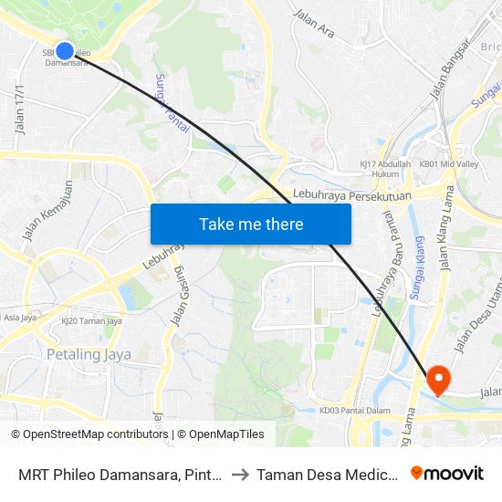MRT Phileo Damansara, Pintu A (Pj823) to Taman Desa Medical Centre map