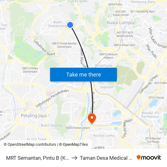 MRT Semantan, Pintu B (Kl1174) to Taman Desa Medical Centre map