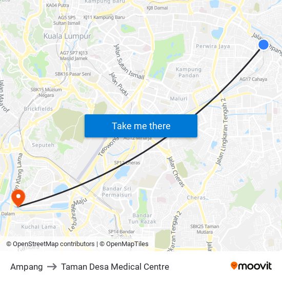 Ampang to Taman Desa Medical Centre map