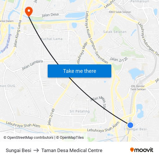 Sungai Besi to Taman Desa Medical Centre map