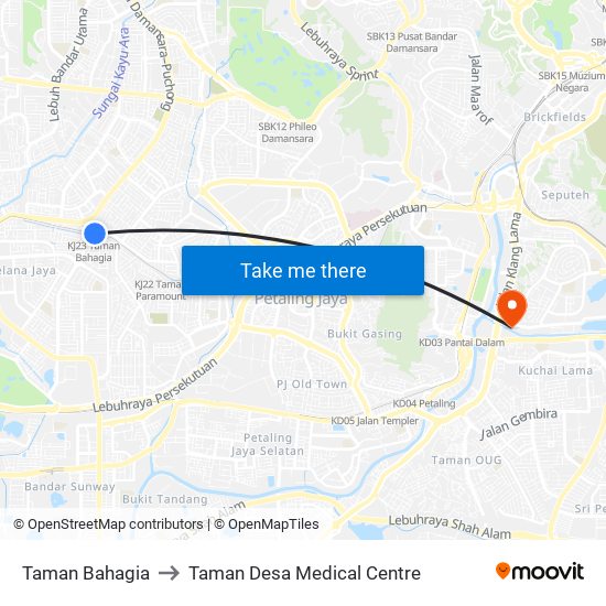 Taman Bahagia to Taman Desa Medical Centre map