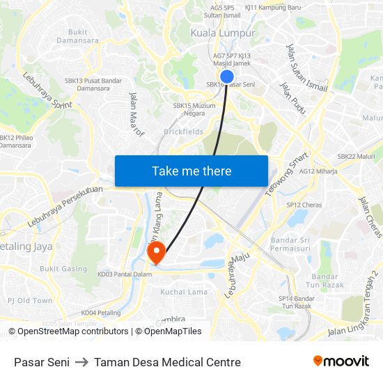 Pasar Seni to Taman Desa Medical Centre map