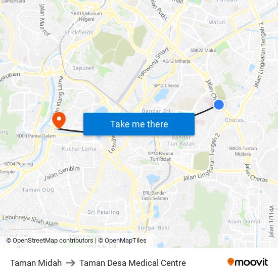 Taman Midah to Taman Desa Medical Centre map