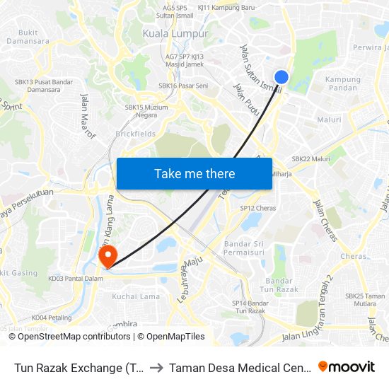 Tun Razak Exchange (Trx) to Taman Desa Medical Centre map