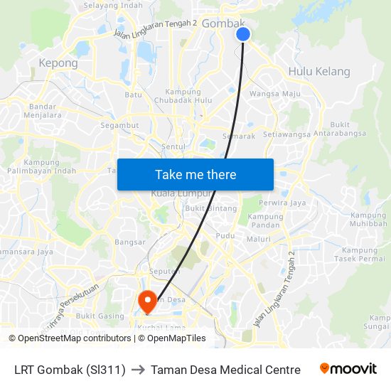 LRT Gombak (Sl311) to Taman Desa Medical Centre map