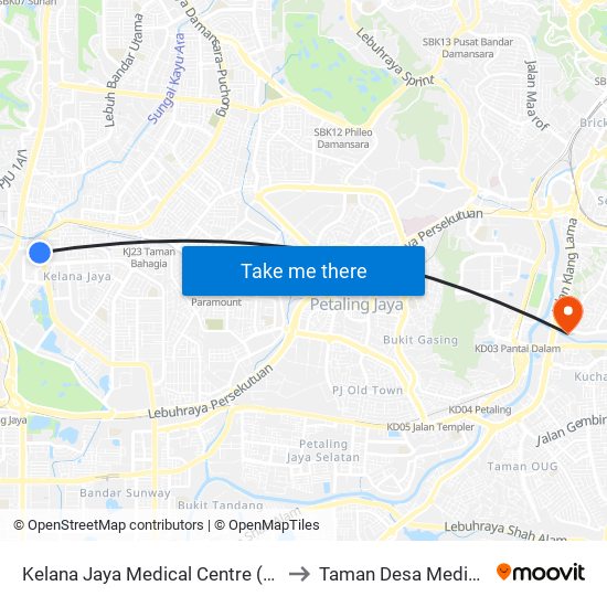 Kelana Jaya Medical Centre (Kjmc) (Pj602) to Taman Desa Medical Centre map