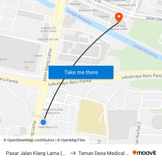 Pasar Jalan Klang Lama (Kl1212) to Taman Desa Medical Centre map