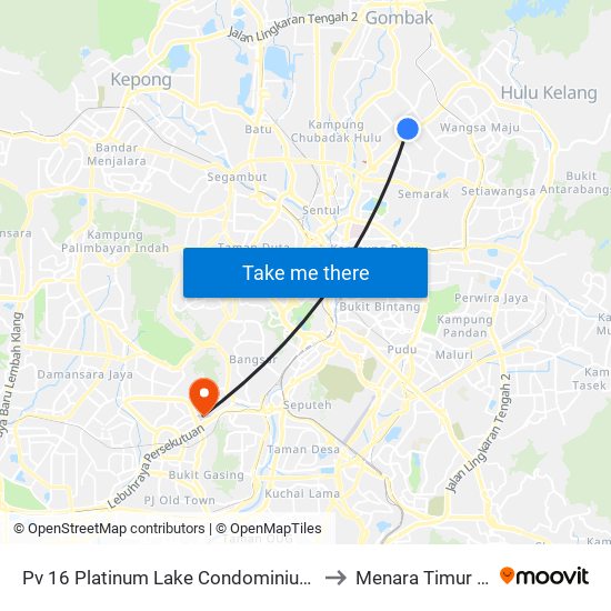 Pv 16 Platinum Lake Condominium (Kl1520) to Menara Timur Ppum map
