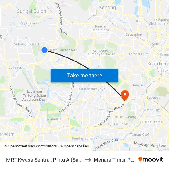 MRT Kwasa Sentral, Pintu A (Sa1020) to Menara Timur Ppum map