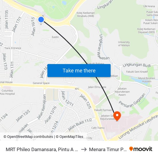 MRT Phileo Damansara, Pintu A (Pj823) to Menara Timur Ppum map