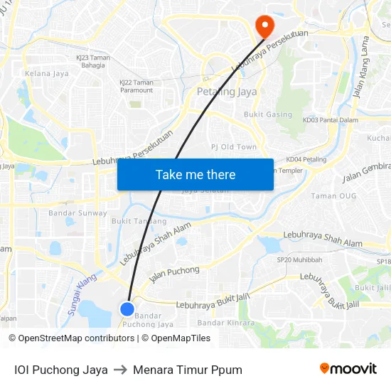 IOI Puchong Jaya to Menara Timur Ppum map