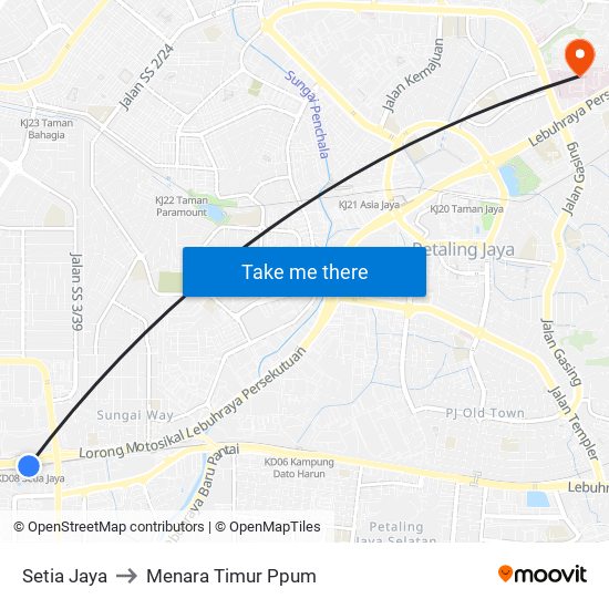Setia Jaya to Menara Timur Ppum map