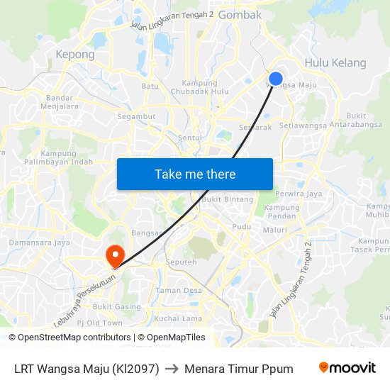 LRT Wangsa Maju (Kl2097) to Menara Timur Ppum map