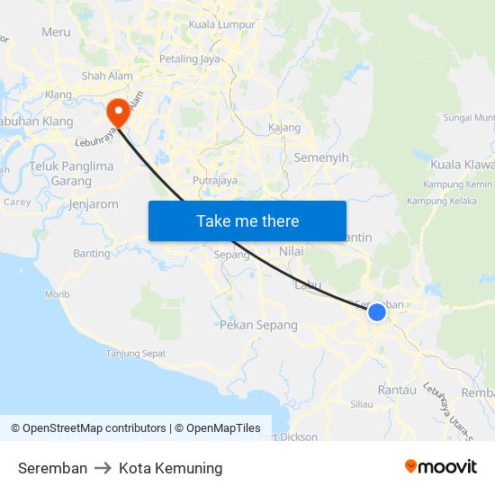 Seremban to Kota Kemuning map