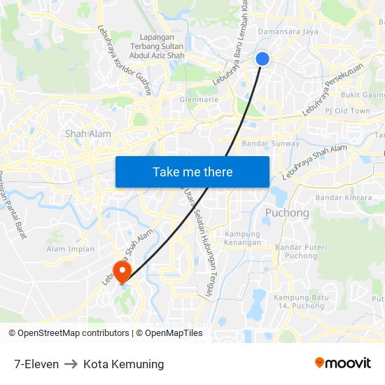 7-Eleven to Kota Kemuning map