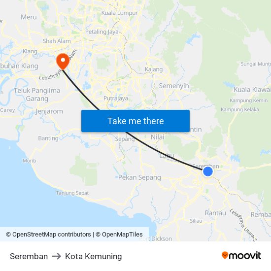 Seremban to Kota Kemuning map