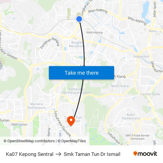 Ka07 Kepong Sentral to Smk Taman Tun Dr Ismail map