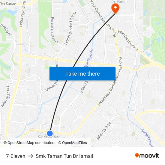 7-Eleven to Smk Taman Tun Dr Ismail map