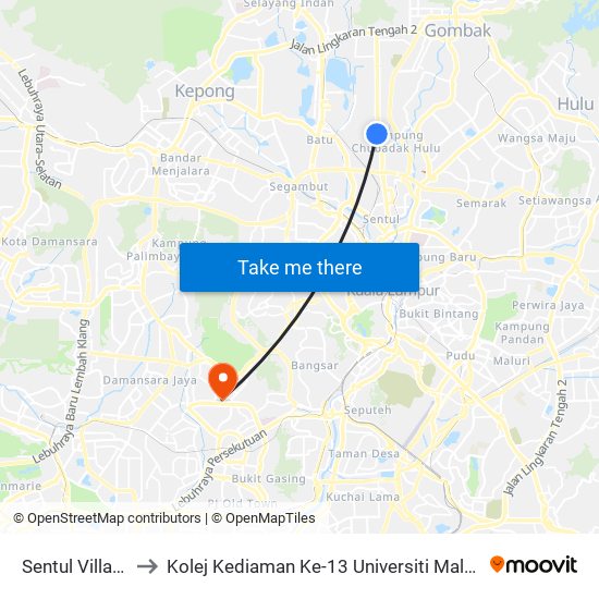 Sentul Village to Kolej Kediaman Ke-13 Universiti Malaya map