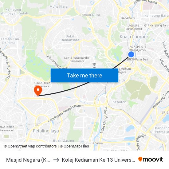 Masjid Negara (Kl1065) to Kolej Kediaman Ke-13 Universiti Malaya map