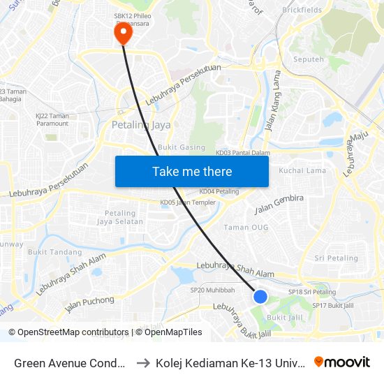 Green Avenue Condo (Kl1291) to Kolej Kediaman Ke-13 Universiti Malaya map
