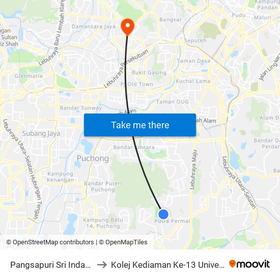 Pangsapuri Sri Indah Blok 11 (Sj839) to Kolej Kediaman Ke-13 Universiti Malaya map