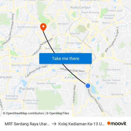 MRT Serdang Raya Utara, Pintu A (Sj1) to Kolej Kediaman Ke-13 Universiti Malaya map