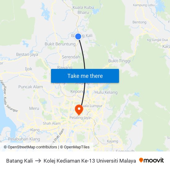 Batang Kali to Kolej Kediaman Ke-13 Universiti Malaya map