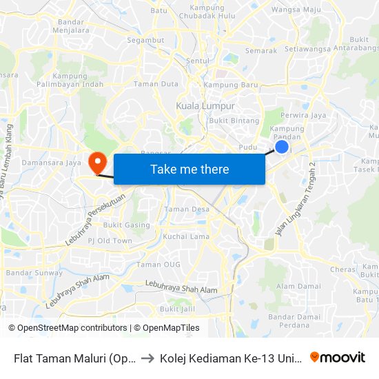 Flat Taman Maluri (Opp) (Kl2360) to Kolej Kediaman Ke-13 Universiti Malaya map