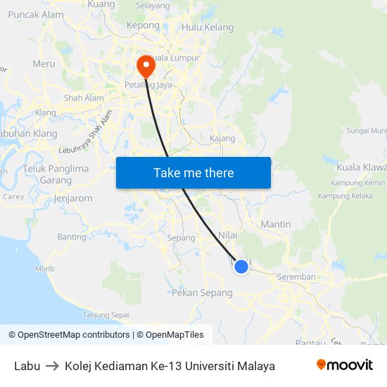 Labu to Kolej Kediaman Ke-13 Universiti Malaya map