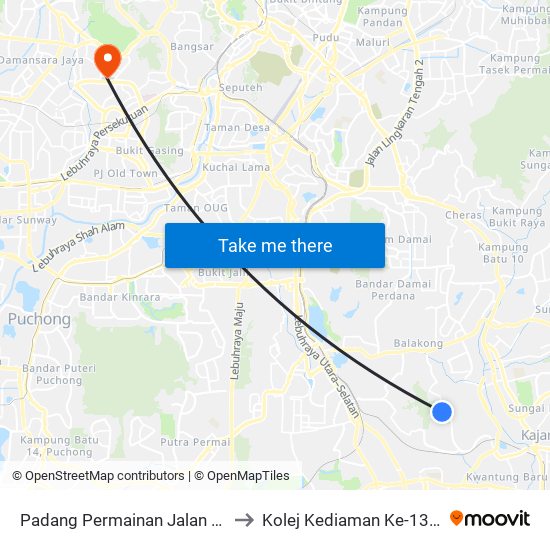 Padang Permainan Jalan Karunmas 3 (Kj880) to Kolej Kediaman Ke-13 Universiti Malaya map