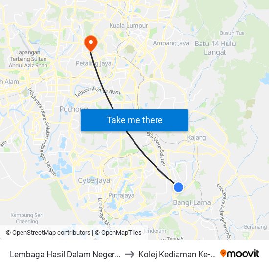 Lembaga Hasil Dalam Negeri (Lhdn) Bangi (Opp) (Kj945) to Kolej Kediaman Ke-13 Universiti Malaya map