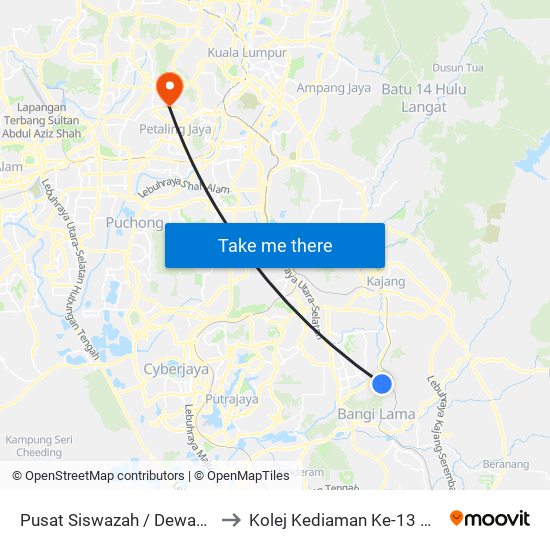 Pusat Siswazah / Dewan Gemilang UKM to Kolej Kediaman Ke-13 Universiti Malaya map