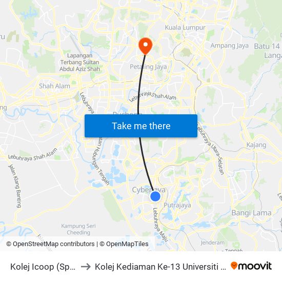 Kolej Icoop (Sp344) to Kolej Kediaman Ke-13 Universiti Malaya map