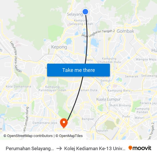 Perumahan Selayang Mutiara 4 to Kolej Kediaman Ke-13 Universiti Malaya map