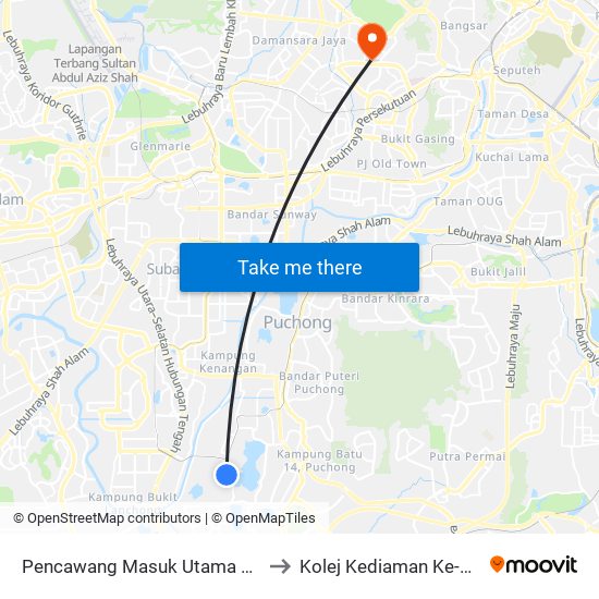 Pencawang Masuk Utama Puchong Perdana (Sj276) to Kolej Kediaman Ke-13 Universiti Malaya map