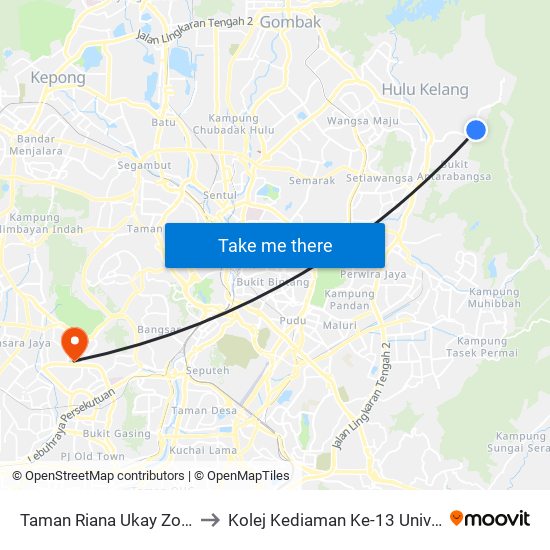 Taman Riana Ukay Zon 4 (Utara) ke Kolej Kediaman Ke-13 Universiti ...