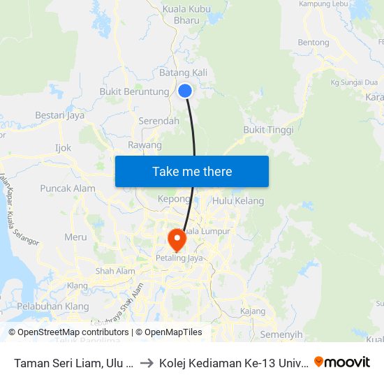 Taman Seri Liam, Ulu Yam Bharu to Kolej Kediaman Ke-13 Universiti Malaya map