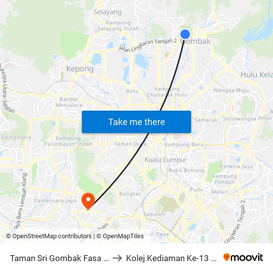 Taman Sri Gombak Fasa 4 (Timur) (Sl241) to Kolej Kediaman Ke-13 Universiti Malaya map
