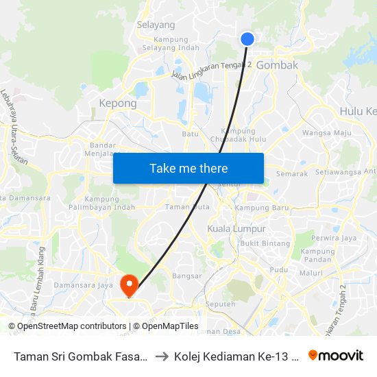 Taman Sri Gombak Fasa 9 (Barat) (Sl194) to Kolej Kediaman Ke-13 Universiti Malaya map
