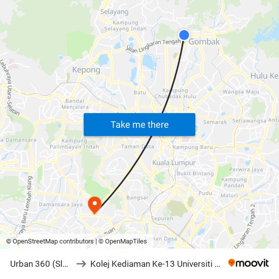 Urban 360 (Sl249) to Kolej Kediaman Ke-13 Universiti Malaya map