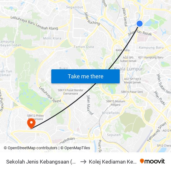 Sekolah Jenis Kebangsaan (Cina) Chiao Nan (Opp) (Kl694) to Kolej Kediaman Ke-13 Universiti Malaya map