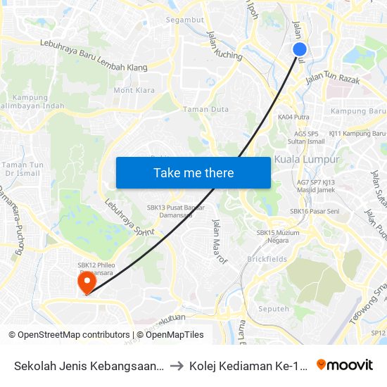 Sekolah Jenis Kebangsaan (Tamil) Sentul (Kl665) to Kolej Kediaman Ke-13 Universiti Malaya map