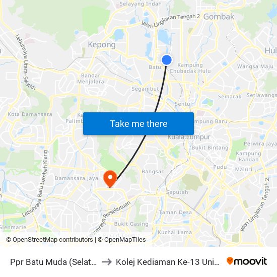 Ppr Batu Muda (Selatan) (Kl593) to Kolej Kediaman Ke-13 Universiti Malaya map