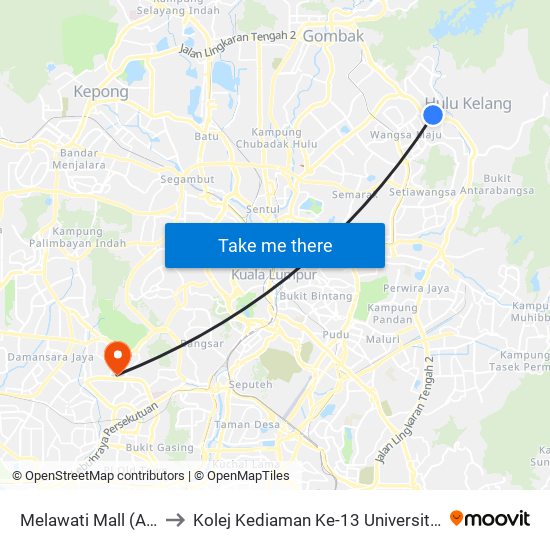 Melawati Mall (Aj489) to Kolej Kediaman Ke-13 Universiti Malaya map