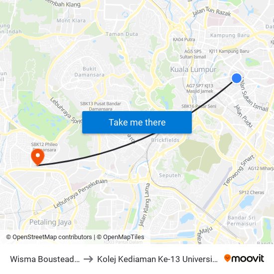 Wisma Boustead (Kl9) to Kolej Kediaman Ke-13 Universiti Malaya map