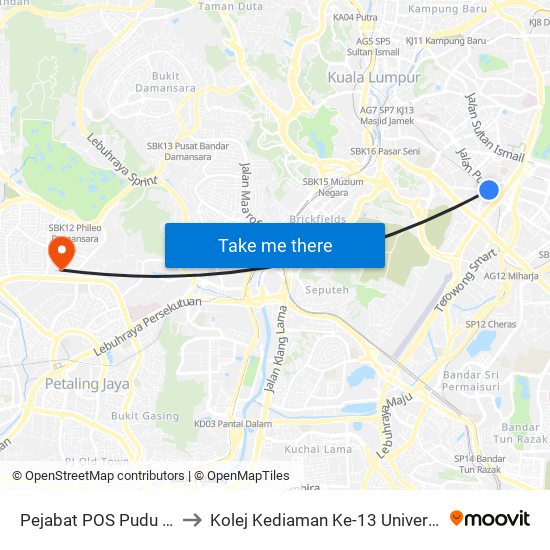 Pejabat POS Pudu (Kl803) to Kolej Kediaman Ke-13 Universiti Malaya map