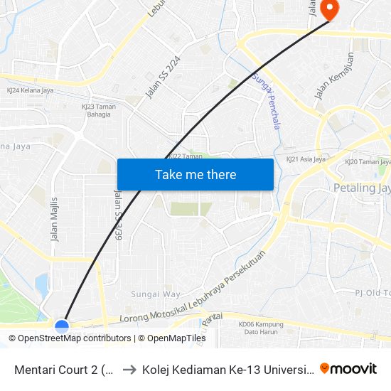 Mentari Court 2 (Pj606) to Kolej Kediaman Ke-13 Universiti Malaya map