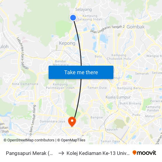 Pangsapuri Merak (Opp) (Sl18) to Kolej Kediaman Ke-13 Universiti Malaya map