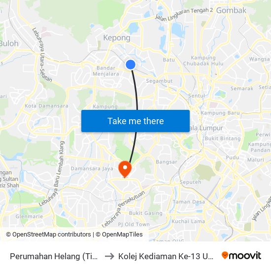 Perumahan Helang (Timur) (Kl1717) to Kolej Kediaman Ke-13 Universiti Malaya map